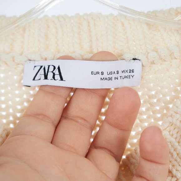 ZARA Beaded Boho Cream Boxy Sweater Small - Picture 5 of 9